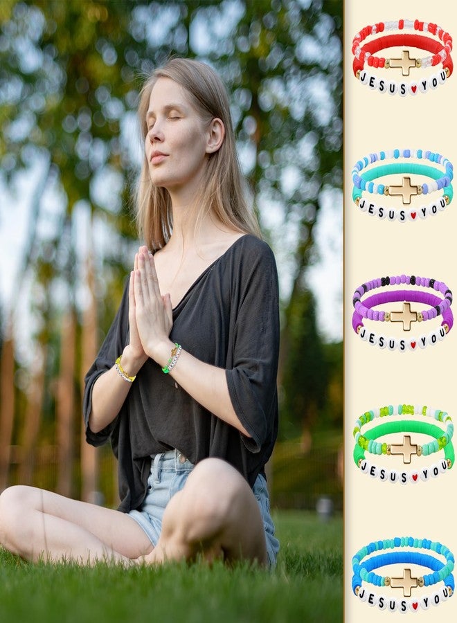 yesaior 60 Pcs Jesus You Christian Bracelets Bulk WWJD Colorful Friendship Bracelet for Women Religious Cross Beaded Wristband for Christmas Church Reminder Jewelry Gift (Golden Cross) - Image 4